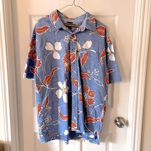 Tommy Hilfiger Short Sleeve Men's XL Blue W/ Orange & White Flowers